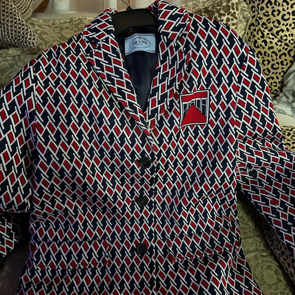 Prada Women's Red and Black Patterned Jacket